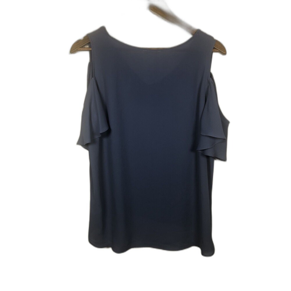 Emma & Olivia Women Medium Blue cold shoulder BOHO flowy peasant top